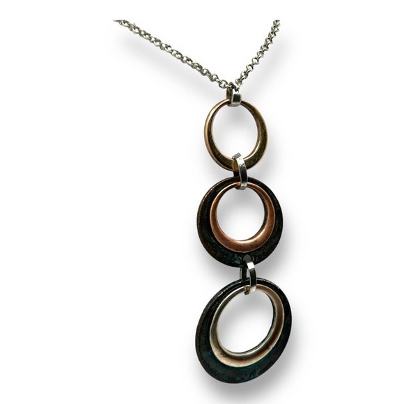 Mixed Metals Geometric Circles Modern Industrial Statement Necklace - Picture 8 of 9